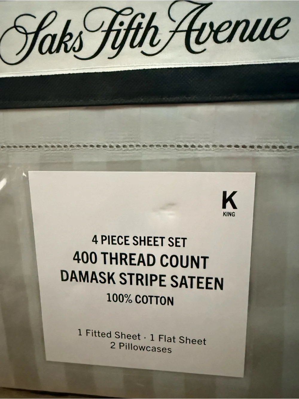 Saks Fifth Avenue KING Sheet Set Grey 4 pc Flat/Fitted/2 Pillowcases 400 TC